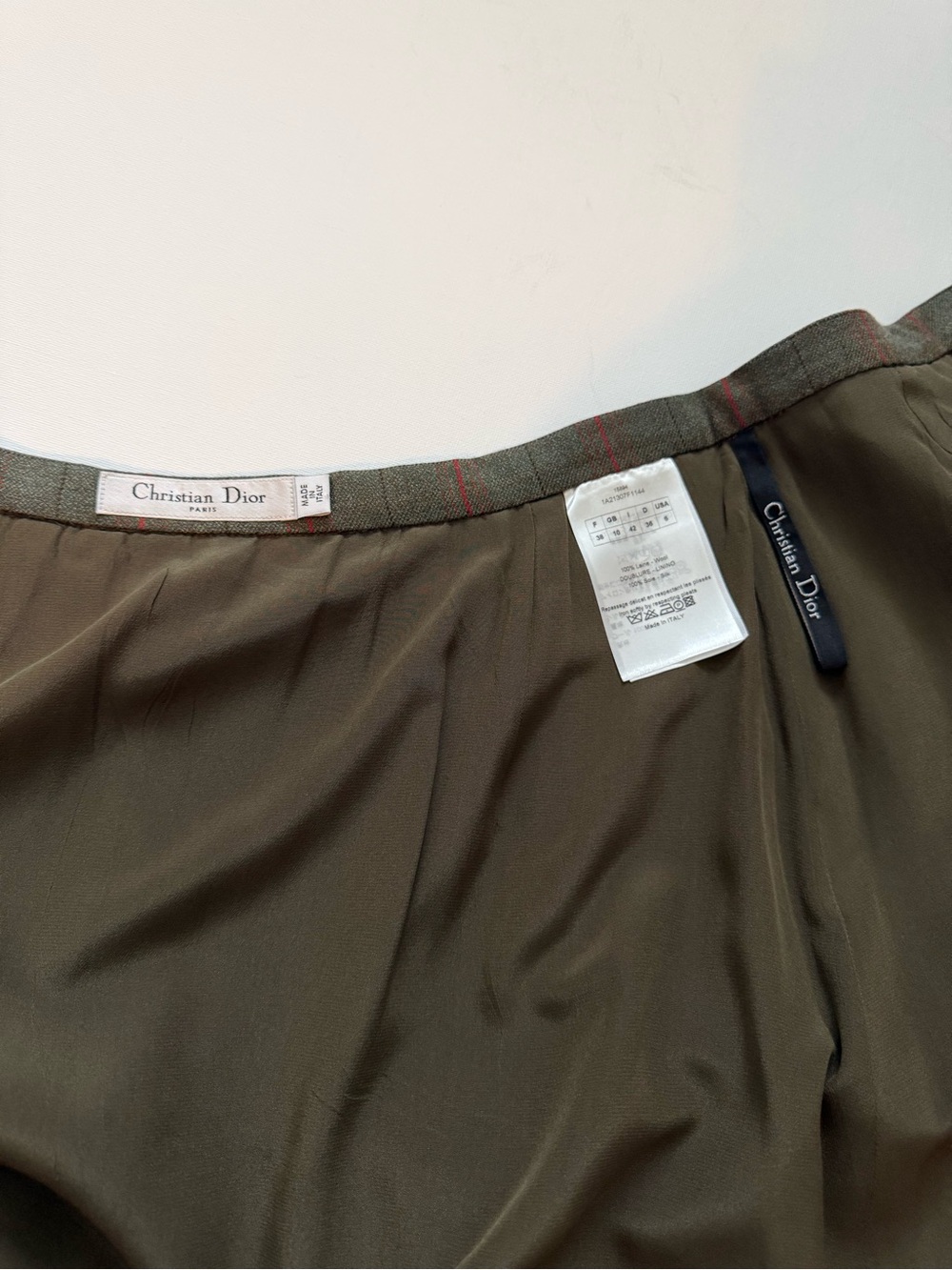 Christian Dior Olive Green 100% Wool Plaid Pleated Mini Skirt Size 6 Made Italy - Picture 10 of 16